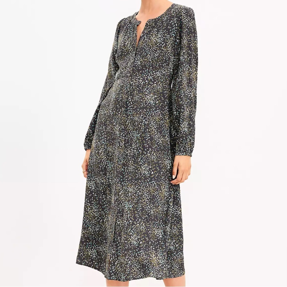 Loft Shirtdress Womens Size 18 Coastal Grey Leopard Print Maxi Button Down